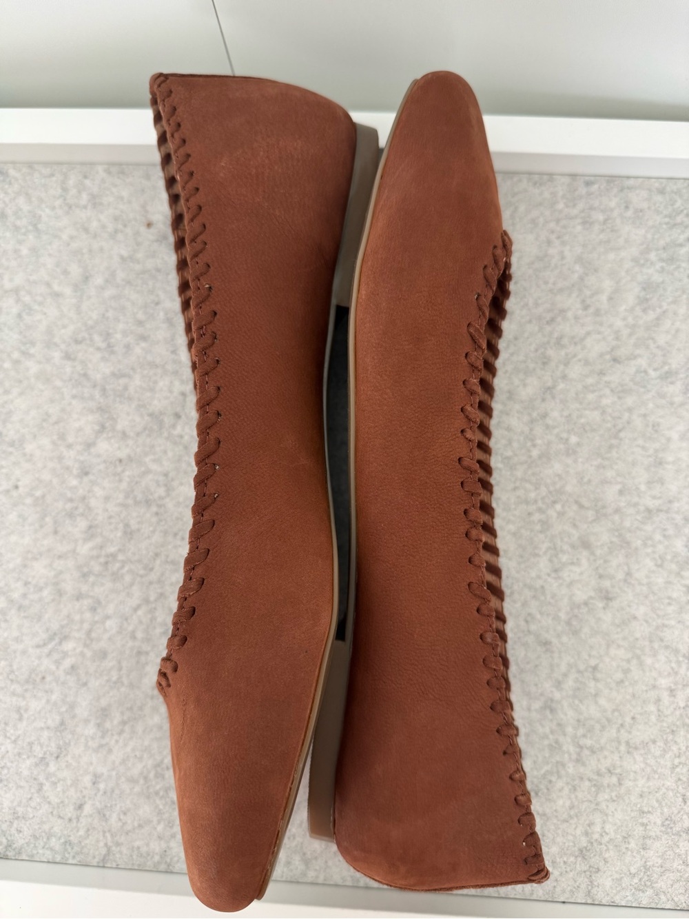 Joie Suede Ballet Flats 9.5 Brown Square Toe Whipstitch Boho - Picture 3 of 12